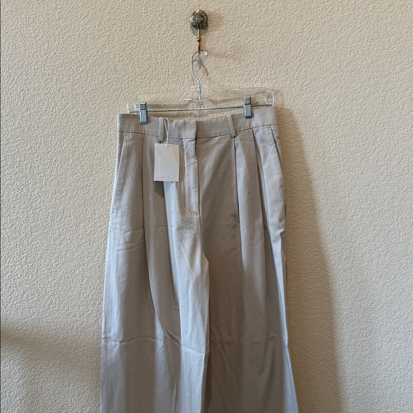 NWT COS Wide-Leg Tailored Relaxed Trousers Beige Wide-Leg Cotton 8 - Picture 8 of 13